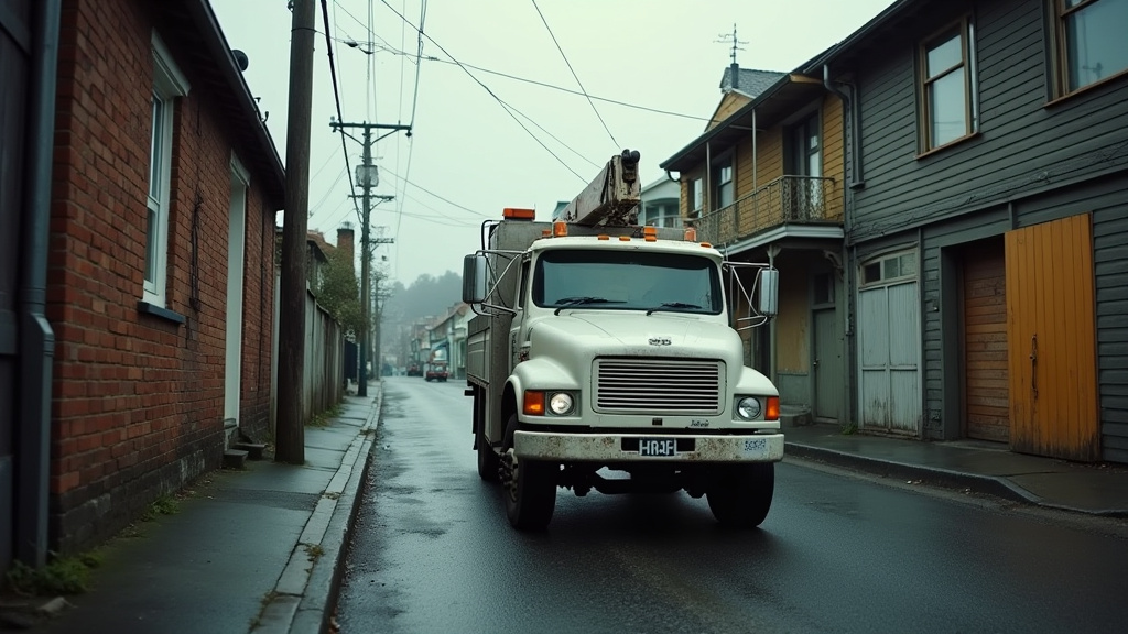 CDT Transport HIAB truck navigating a narrow Wellington laneway
